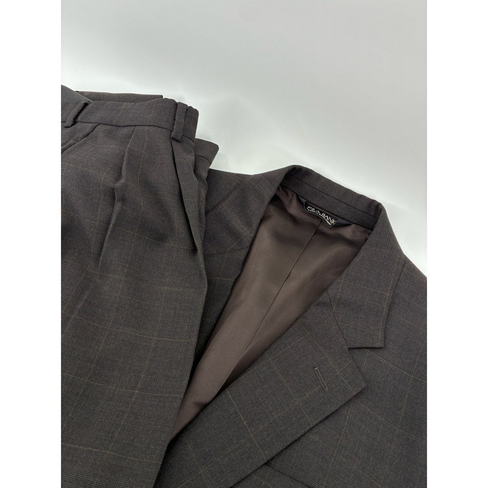 Jos. A. Bank Mens Brown Plaid Wool Two Piece Pleated Suit 2 Button Blazer 41L